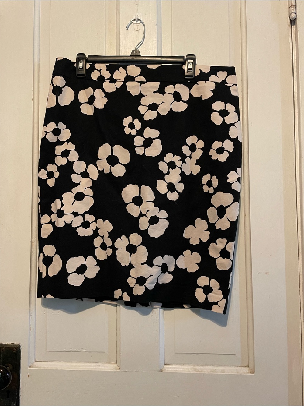 LOFT Black Pencil Skirt with Cream Floral Print
